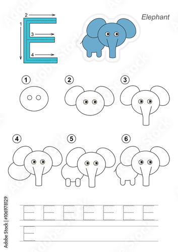 Drawing tutorial. Game for letter E