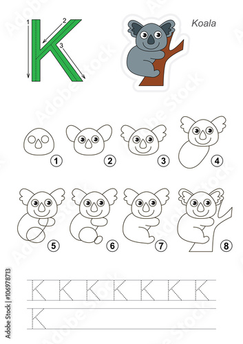 Drawing tutorial. Game for letter K