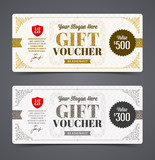 Gift voucher template with glitter gold and silver, Vector illustration, Design for invitation, certificate, gift coupon, ticket, voucher, diploma etc.