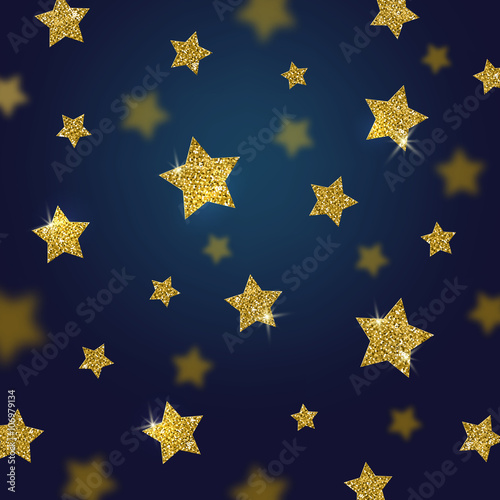 Glitter gold stars vector background