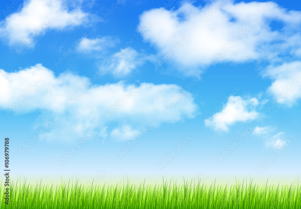 Blue sky with clouds ans grass