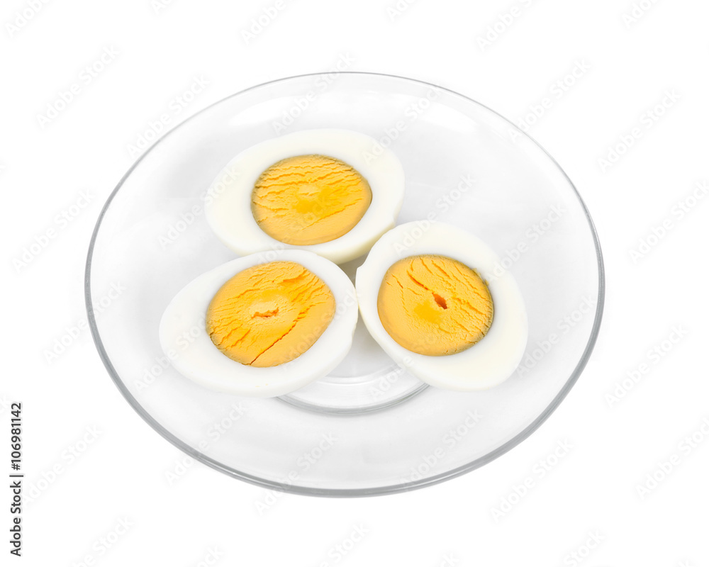 Boiled eggs on plate separated on white background Boiled eggs on plate separated on white background