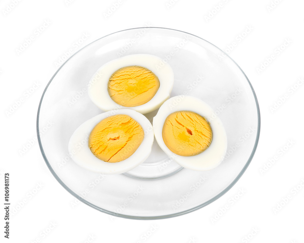 Boiled eggs on plate separated on white background Boiled eggs on plate separated on white background