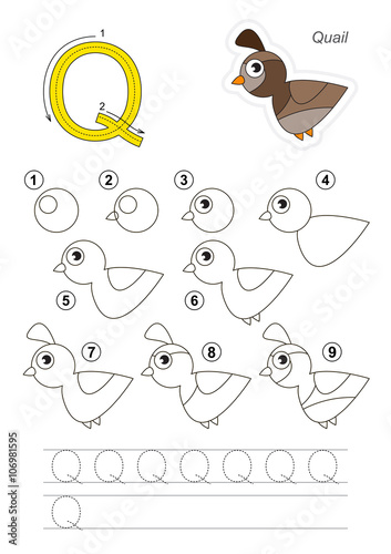 Drawing tutorial. Game for letter Q