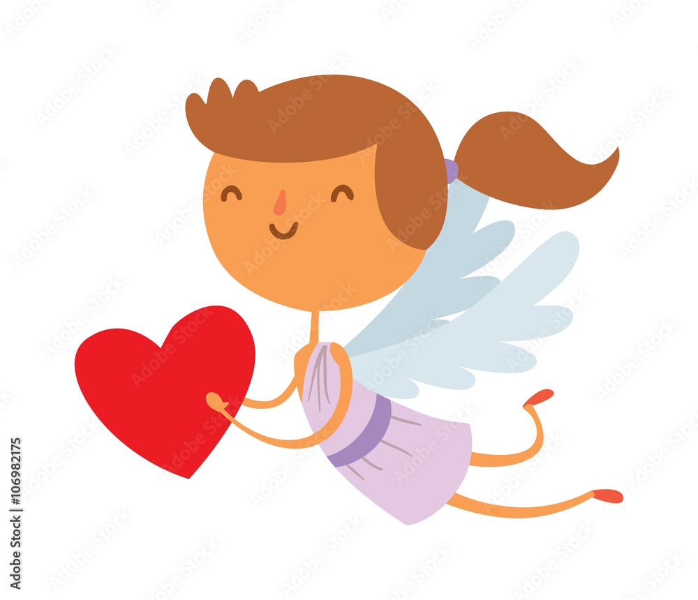 Cartoon cute cupid angel smile girl kid vector silhouette Cartoon cute cupid angel smile girl kid vector silhouette