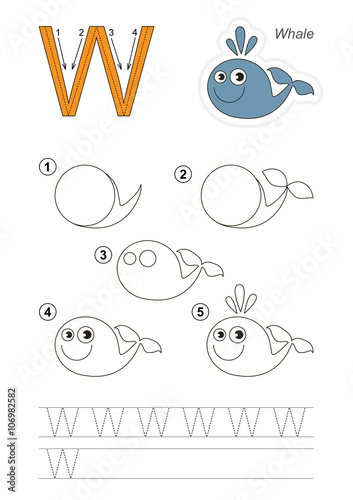 Drawing tutorial. Game for letter W