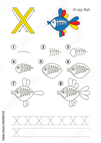 Drawing tutorial. Game for letter X