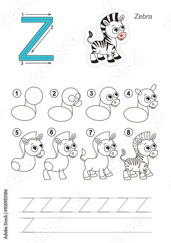 Drawing tutorial. Game for letter Z