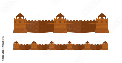 Great Chinese Wall old architecture famous attributes vector. 