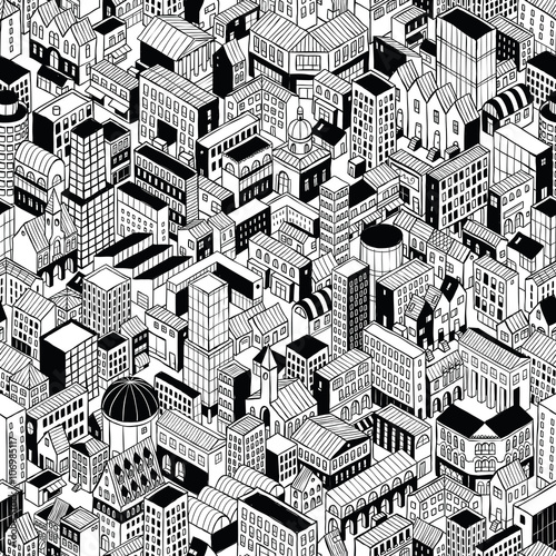 City Seamless Pattern Isometric - Large