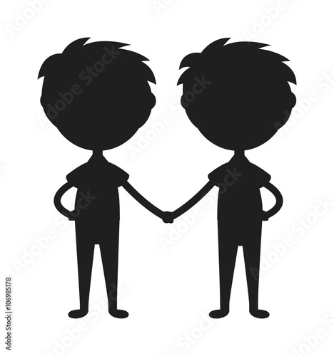 Twins happy kids holding hands boy and girl vector illustration. 