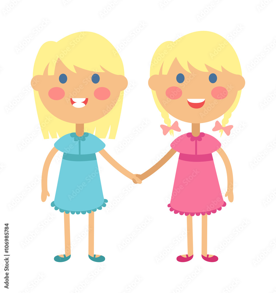 Twins happy kids holding hands boy and girl vector illustration. Twins happy kids holding hands boy and girl vector illustration.