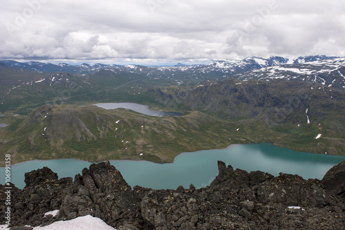 View from the mountain to colored lakes  Norway