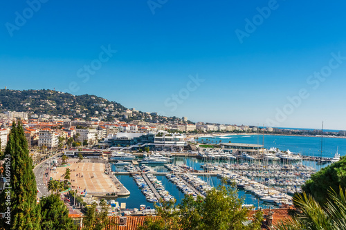 Panoramic view, Promenade de la Croisette, the Croisette and Port Le Vieux of Cannes, France Cote d'Azur photo