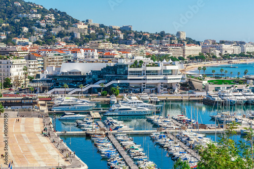 Panoramic view, Promenade de la Croisette, the Croisette and Port Le Vieux of Cannes, France Cote d'Azur photo