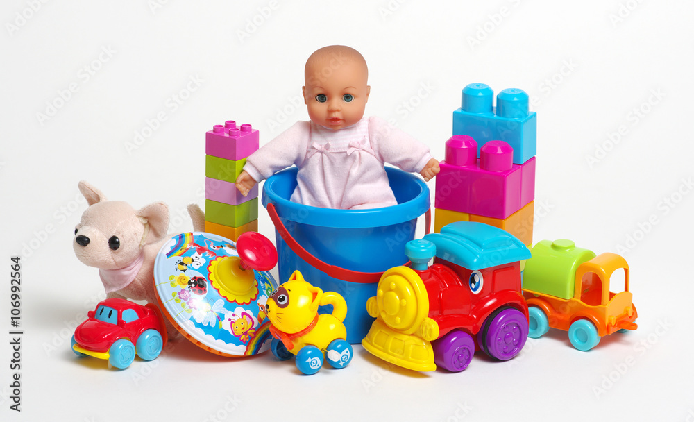 Toys on a white