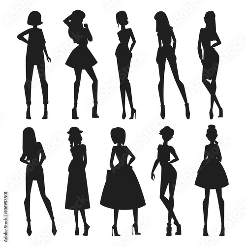 Fashion abstract vector girls looks black silhouette