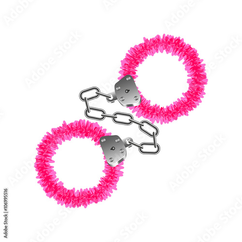 Pink handcuffs isolated on white vector