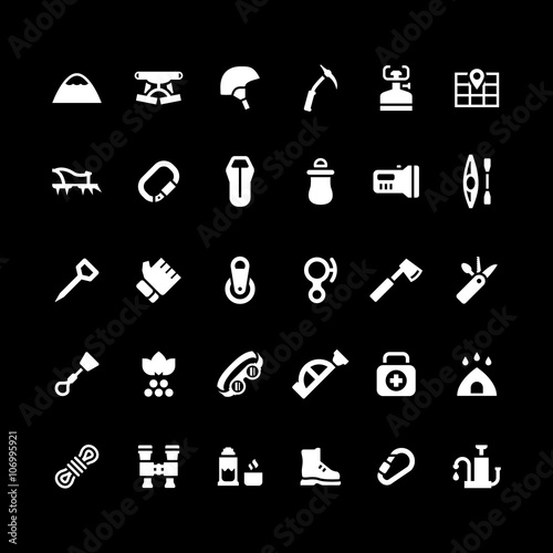 Set icons of camping and mountaineering