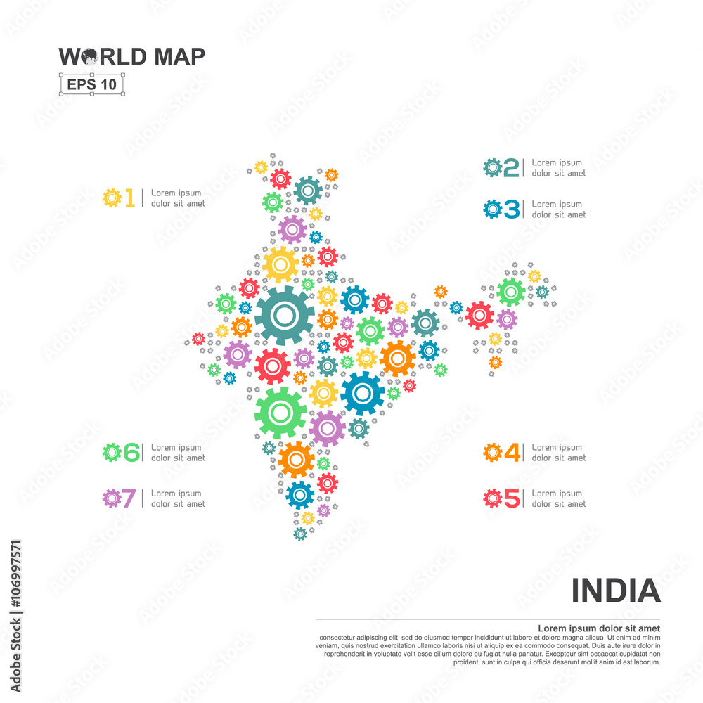 Map Of India Infographic design template with gear chain Stock Vector