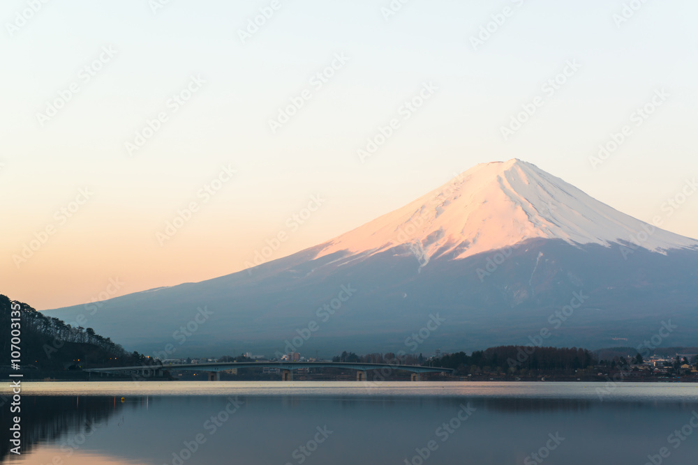 Mt Fuji rises above Lake Kawaguchi 
