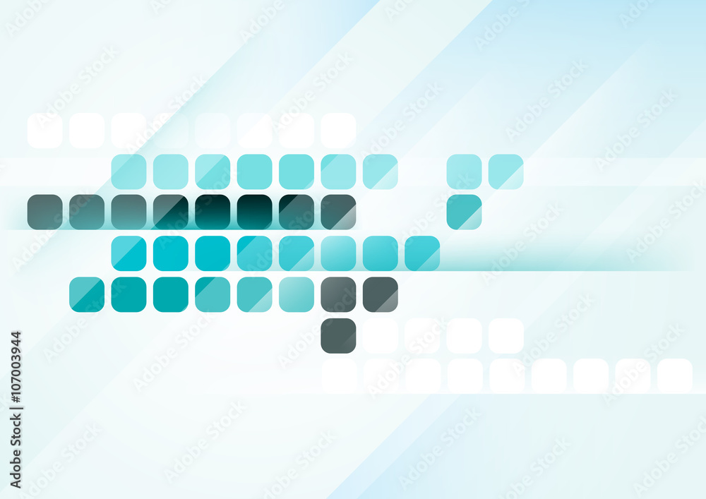 Horizontal light blue abstract background with mosaic elements. 