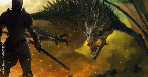 Fototapeta warrior and a dragon