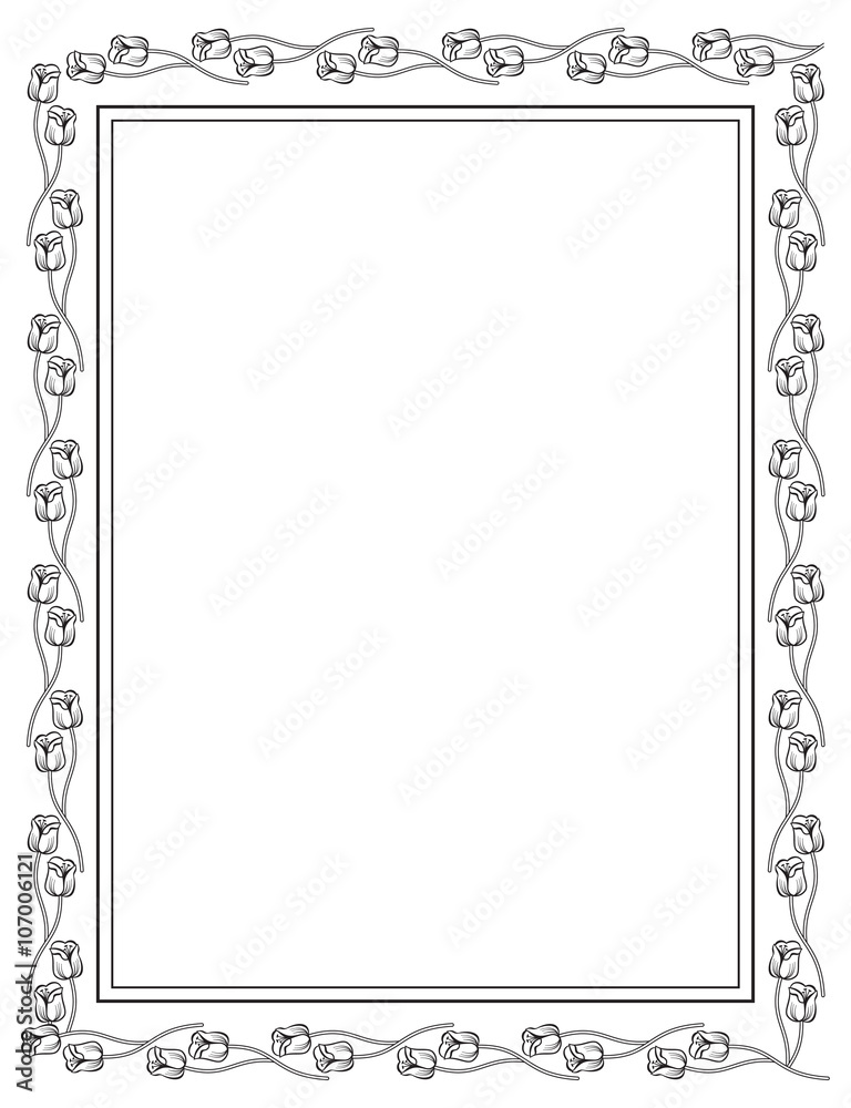 Elegant frame with outline tulips. Vector clip art.