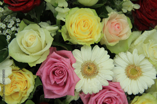 yellow  white and pink wedding flowers