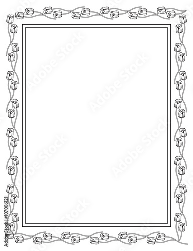 Elegant frame with outline tulips. Vector clip art.