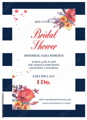 Bridal Shower Invitation card with flowers template