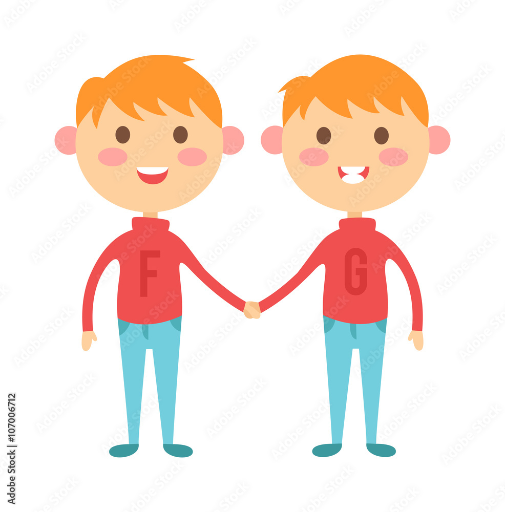Twins happy kids holding hands boy and girl vector illustration. Twins happy kids holding hands boy and girl vector illustration.