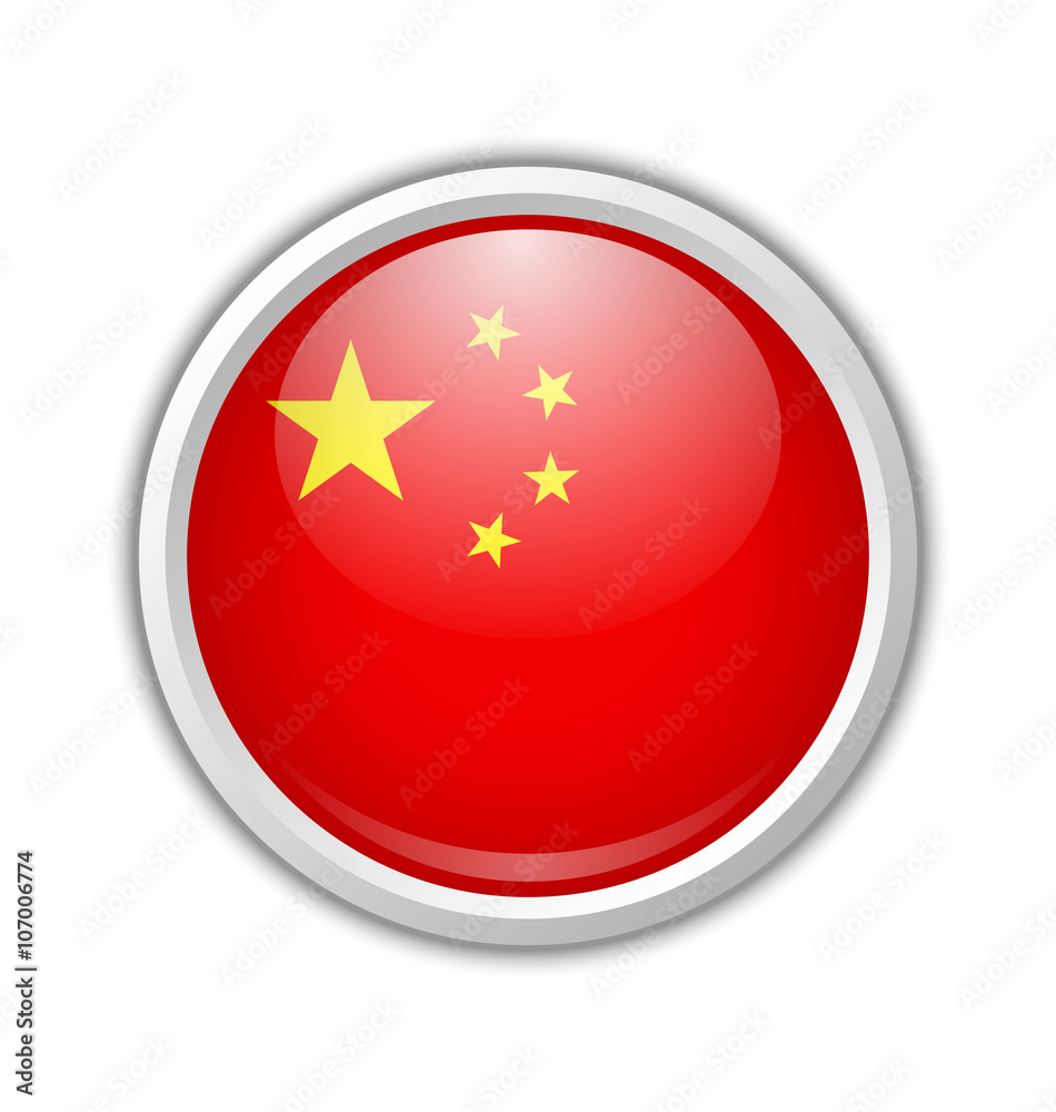Chinese flag badge in circular frame isolated on white background