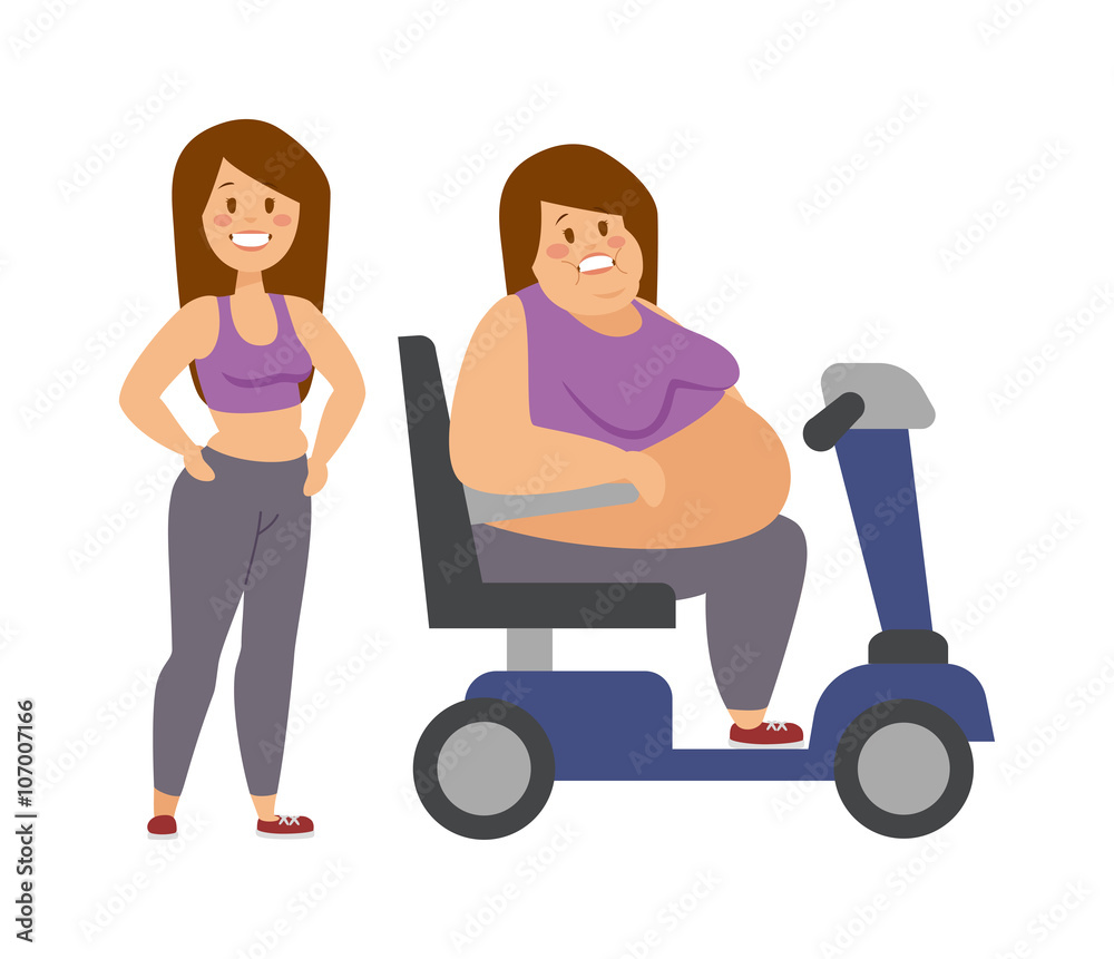 Cartoon character of fat woman and girl sitting