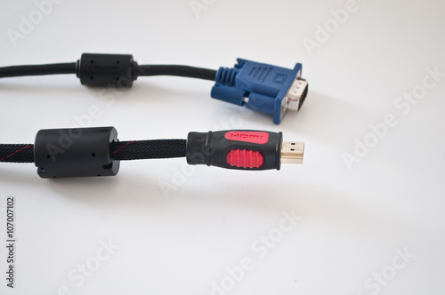 Cables on the white background HDMI and DVI