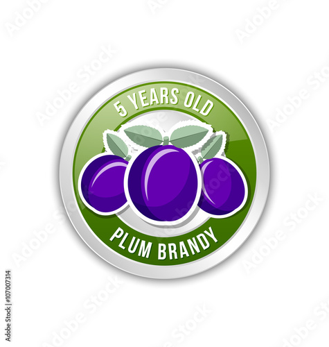 5 years old plum brandy distillate badge on white background