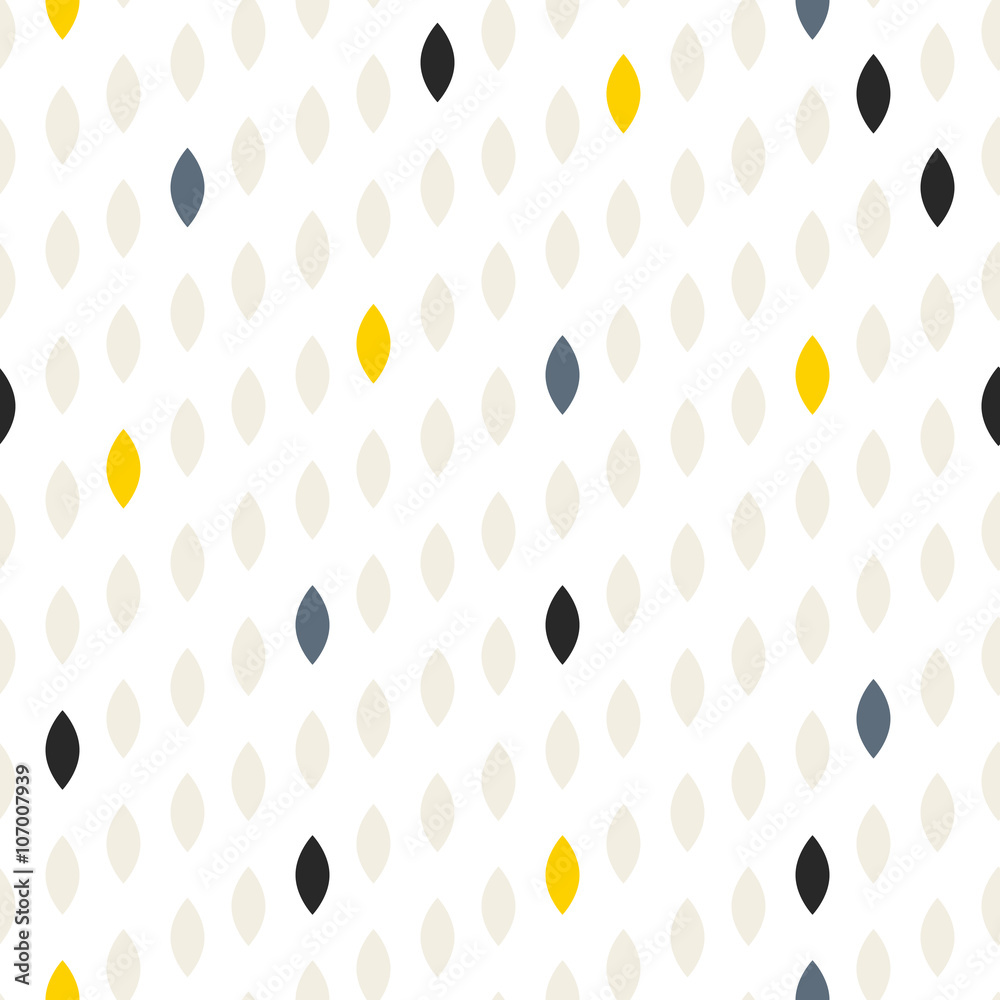 Plakat Simple drop polka dot grey and yellow shape seamless pattern. Vector geometric row background. Polkadot pattern. Dotted scandinavian ornament.
