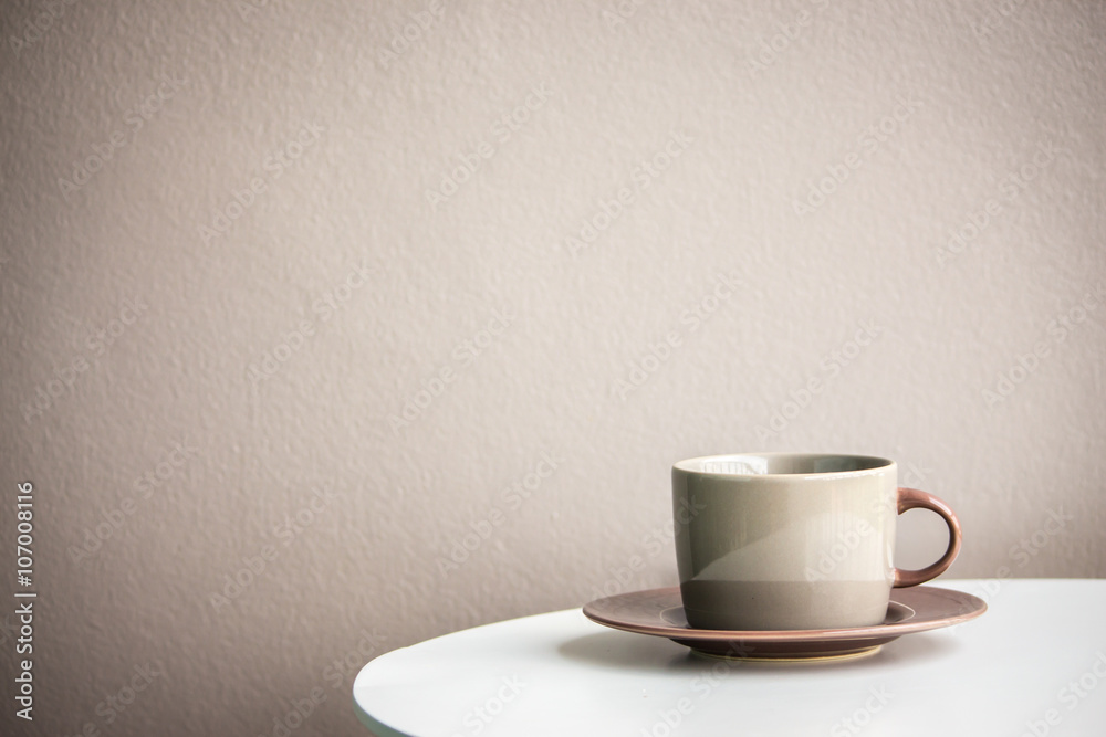 Cup of coffee on a white wooden table. Cup of coffee on a white wooden table.