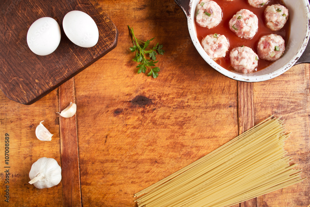 Food background with ingredients for hearty dinner Food background with ingredients for hearty dinner