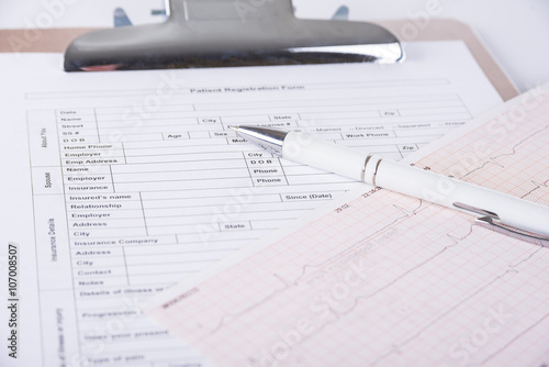 Document file with patient registration form and cardiogram