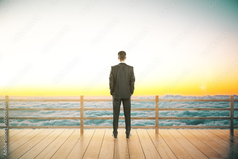 Wavy sea view and businessman