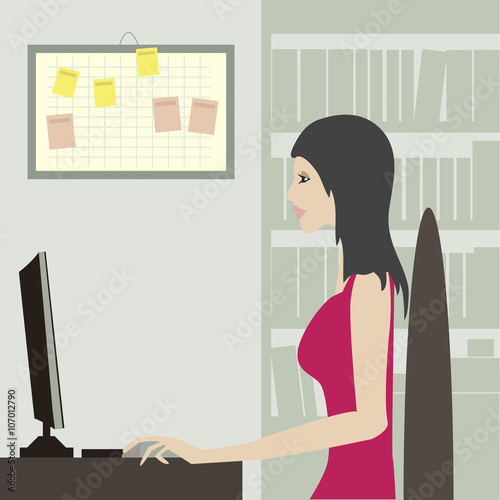 vector image of a female working at his desk.