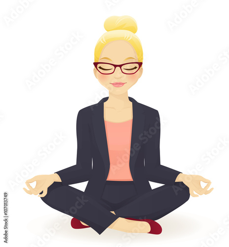 Young business woman in yoga lotus pose 
