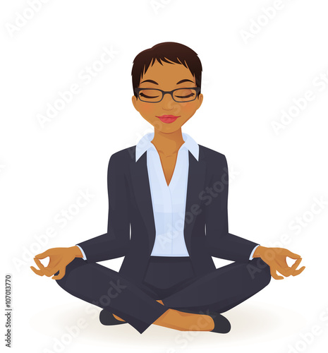 Young business woman in yoga lotus pose 
