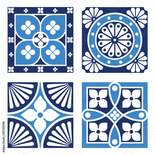 Collection of Vintage Ornamental Patterns in tones of blue.