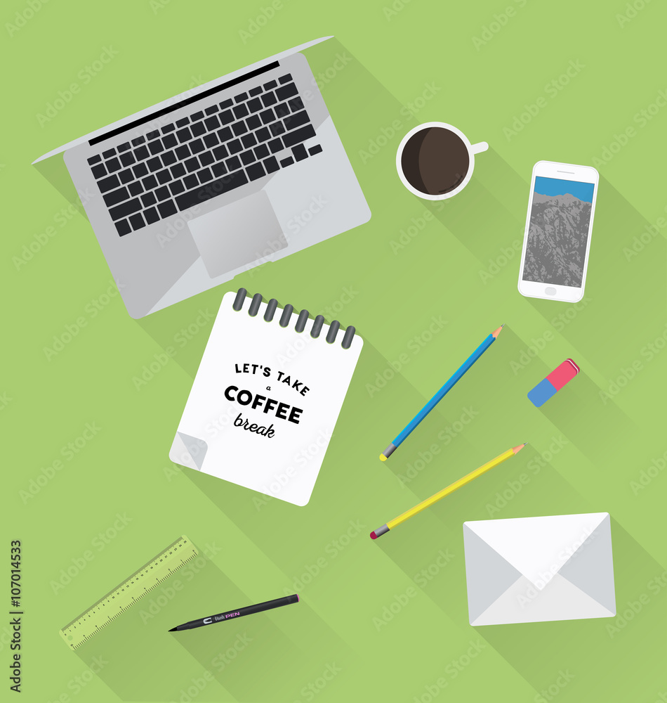 Working place in flat design. Constructor of your own work space Working place in flat design. Constructor of your own work space