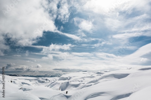 Winter landscape with snow covered mountains. photo