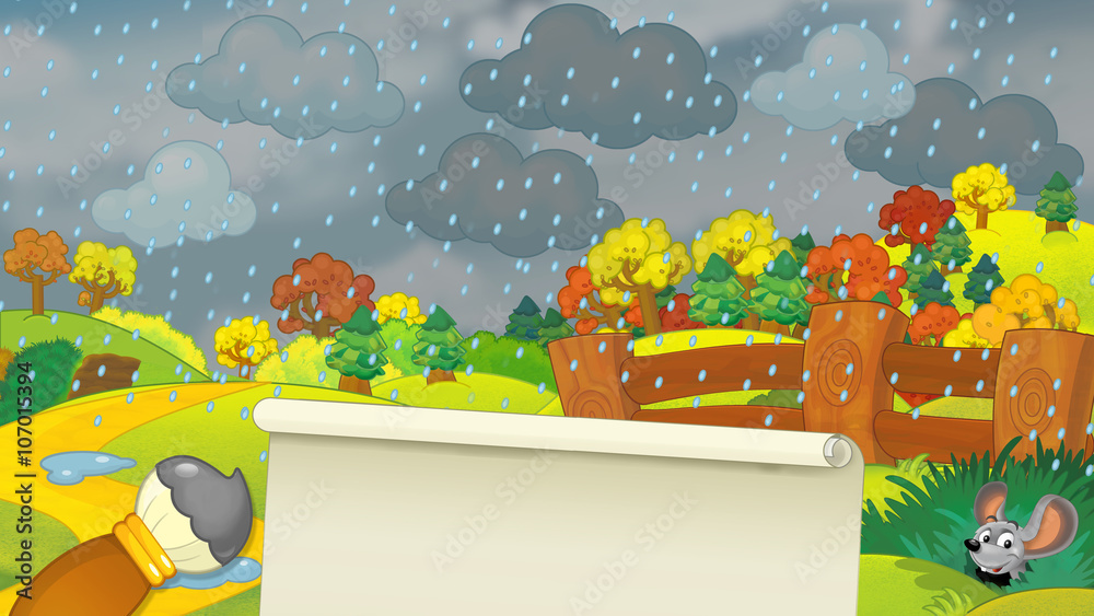 Cartoon scene of a park in rainy day - illustration for children Stock  Illustration | Adobe Stock