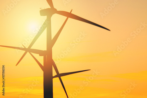 Wind turbine at sunset
