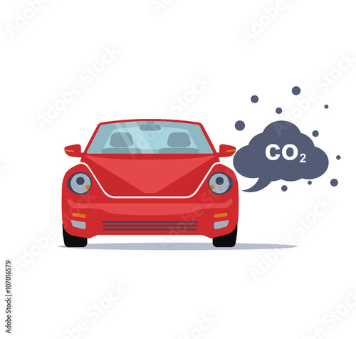 Car emits carbon dioxide. Flat style
